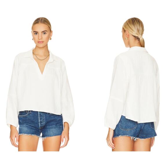 Free People Tops - Free People Yucca Top Optic White Size Small Puff Sleeve Cotton Gauze Light